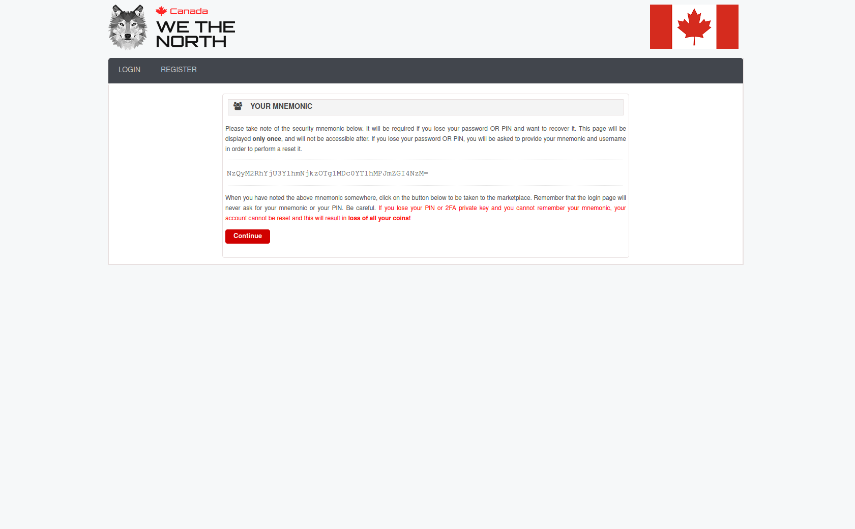 Twelve word mnemonic recovery phrase display